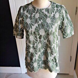 NEW! SCALLOP HEM EYELET EMBROIDERED BLOUSE SZ M